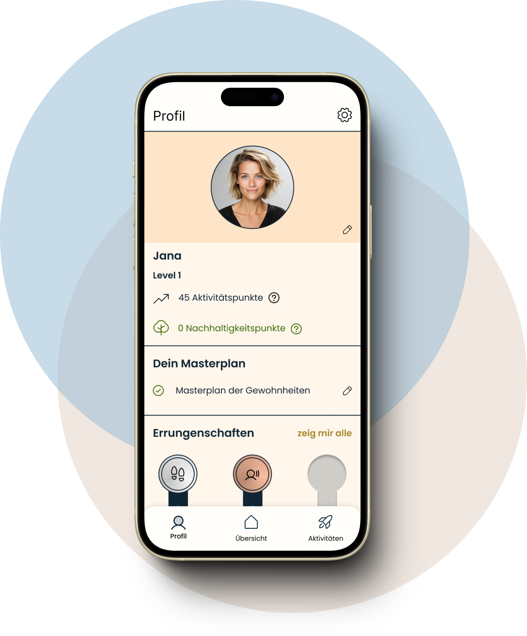 Screenshot der CHAMP App. Zeigt die Profilseite.
